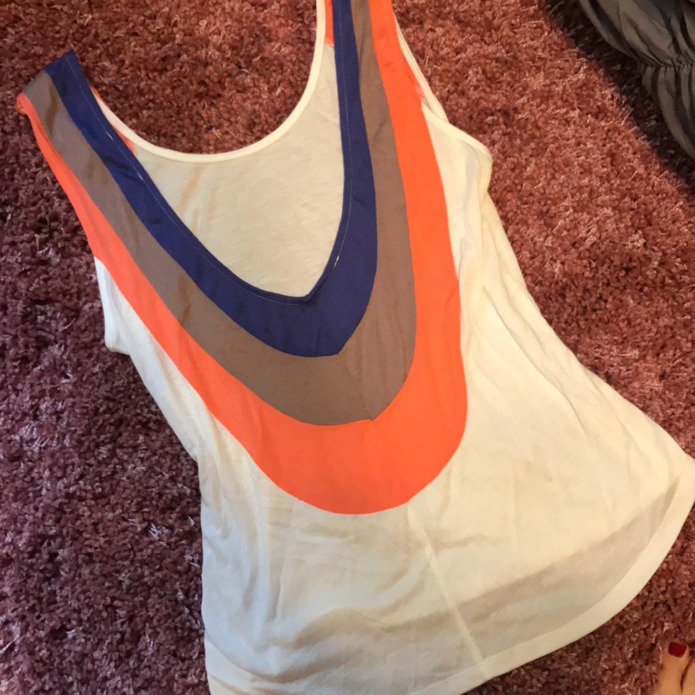 NWOT! Cream tank with block colors & deep V back